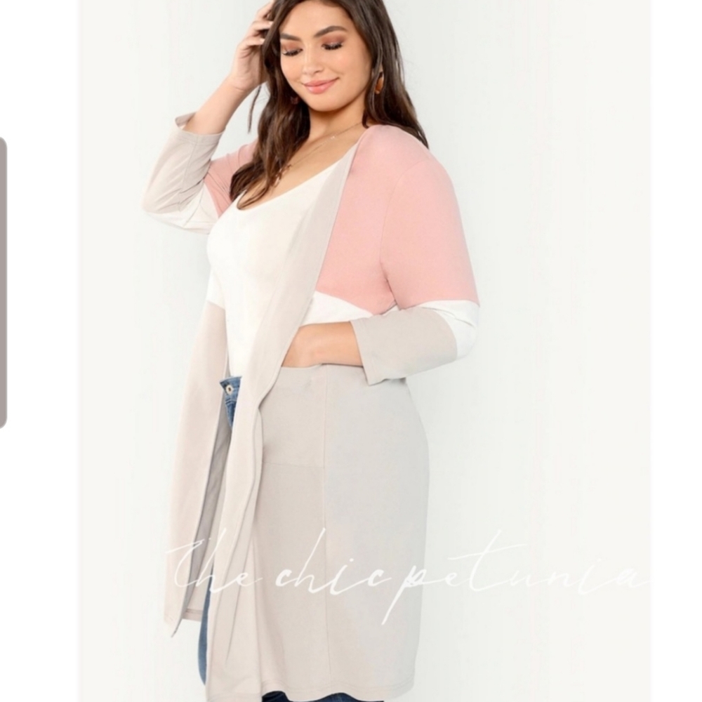 Plus size color block cardigan